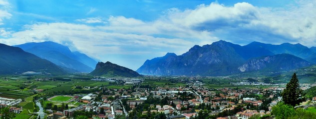 Fototapeta na wymiar Italy-panoramic views from castle Arco of the Arco and Monte Brione