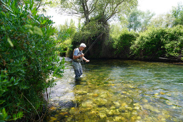 Fototapeta na wymiar fly fisherman in the river