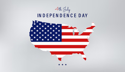 Independence Day of USA, July 4th. USA map colored in American flag on white background.