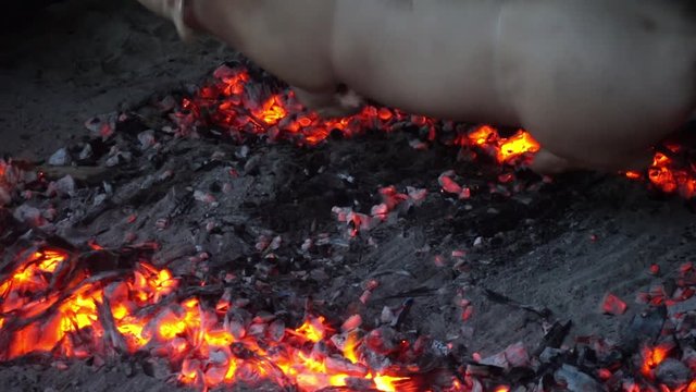A ogling on the fire in Palawan, Philippines