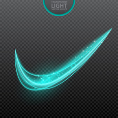 Blue  light effect on transparent background with realistic sparkles. Magic light. Glowing swirl light effect. Vector Illustration