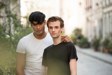 Fashion portrait of young handsome man young LGBT couple.