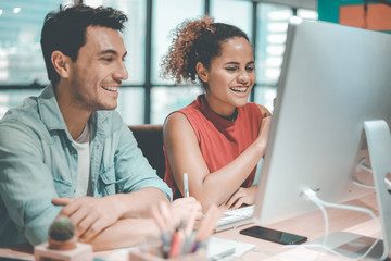 Business Corporate people in office, Digital Marketing Training Teamwork. Celebrate Business. Creative people digital marketing Meeting team.