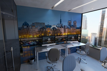Glass Office Room Wall Mockup - 3d rendering