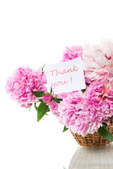 bouquet of blooming peonies on white background