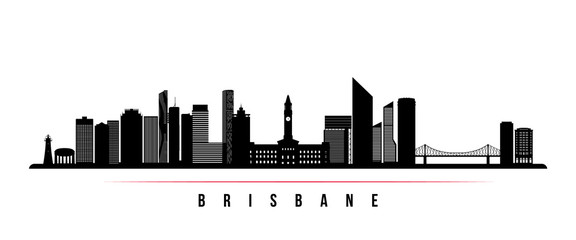 Brisbane city skyline horizontal banner. Black and white silhouette of Brisbane city, Australia. Vector template for your design.