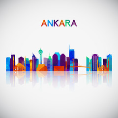 Obraz premium Sylwetka panoramę Ankary w kolorowym stylu geometrycznym. Symbol Twojego projektu. Ilustracji wektorowych.