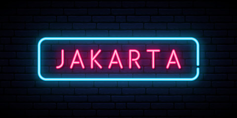 Fototapeta na wymiar Jakarta neon sign. Bright light signboard. Vector banner.