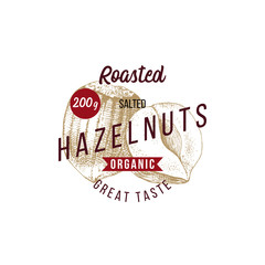 Emblem with type design and hand drawn hazelnuts