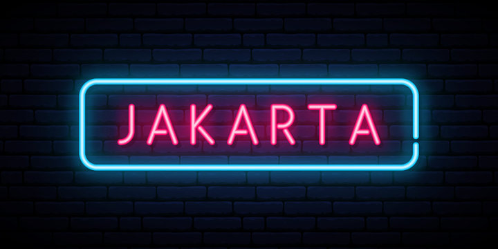 Jakarta neon sign. Bright light signboard. Vector banner.