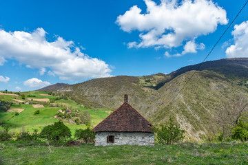 Fototapeta na wymiar Serbian household on the mountain. Village old house. Beautiful nature in Serbia.