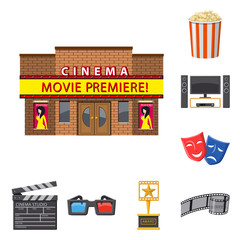 Isolated object of cinema  and theater logo. Collection of cinema  and entertainment stock symbol for web.