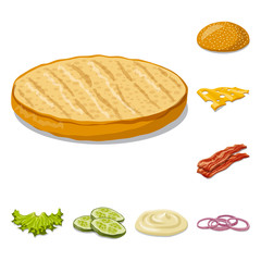 Vector design of burger and sandwich symbol. Set of burger and slice vector icon for stock.