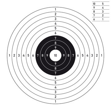 Vector paper black line target for shooting practice. Isolated on white background.