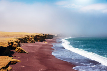 Scenic landscape of coastline of Pacific ocean in Paracas national park, Peru
