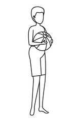 young man with swimsuit and balloon beach