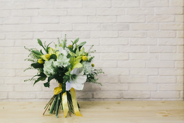 Delicate beautiful bouquet of flowers close up