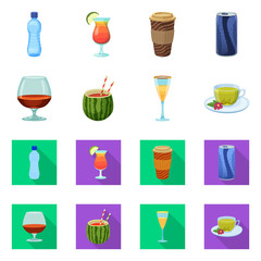 Vector illustration of drink and bar icon. Collection of drink and party vector icon for stock.