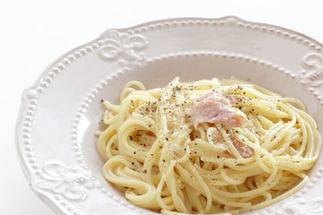 Italian  food, bacon and spaghetti Carbonara