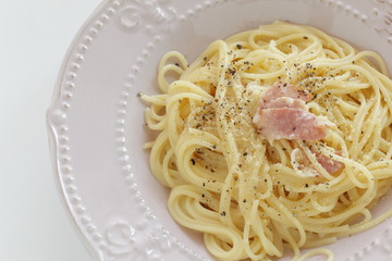 Italian  food, bacon and spaghetti Carbonara