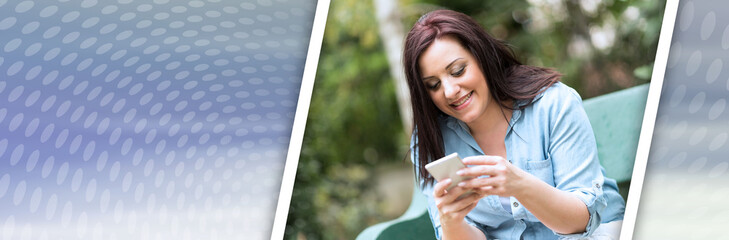 Portrait of happy young woman using her mobile phone; panoramic banner