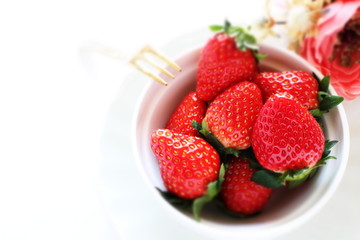 strawberry on bowl with copy space