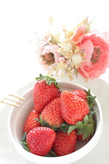 strawberry on bowl with copy space