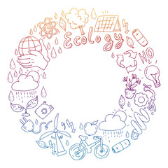 Vector logo, design and badge in trendy drawing style - zero waste concept, recycle and reuse, reduce - ecological lifestyle and sustainable developments icons, gradient,