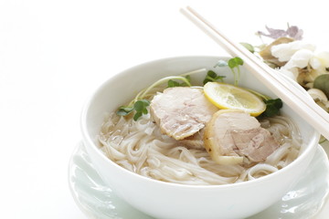 Vietnamese food, chciken and rice noodles with lemon