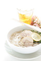 Vietnamese food, chciken and rice noodles with lemon