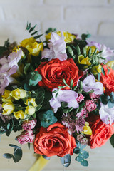 Delicate beautiful bouquet of flowers close up