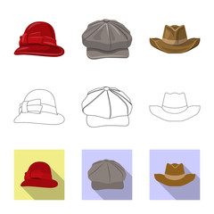 Vector design of headgear and cap symbol. Collection of headgear and accessory stock symbol for web.