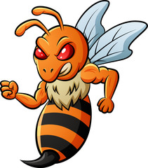 Angry bee ready to attack. Vector illustration
