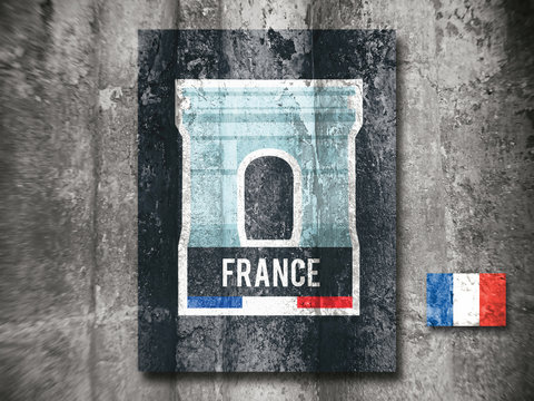 FRANCE, Travel Sticker, Flag of France, Background, Texture, background of bark of wood.
