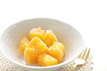 Frozen mango on bowl fro healthy breakfast image