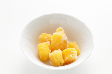 Frozen mango on bowl fro healthy breakfast image