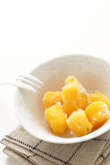 Frozen mango on bowl fro healthy breakfast image