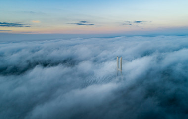 Fototapeta Rędziński bridge in the clouds aerial view obraz