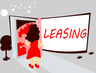 Handwriting text writing Leasing. Concept meaning Grant on lease Rent Agreement between two parties Contract.