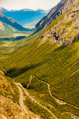 Green valley from Trollstigen mountain area