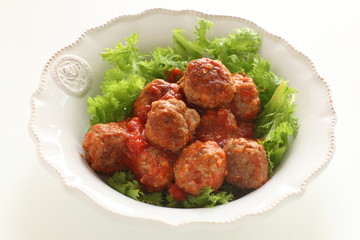 Meat ball and lettuce with copy space