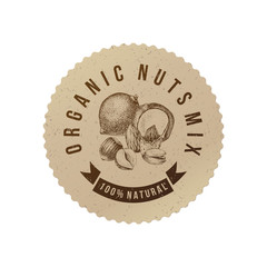 Vector round label with type design and hand drawn nuts