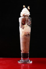 Chocolate and vanilla ice cream in glass
