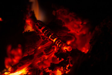 Flame bonfire. Open fire at night. Bonfire at night. Tourists are burning a fire. The fire is...