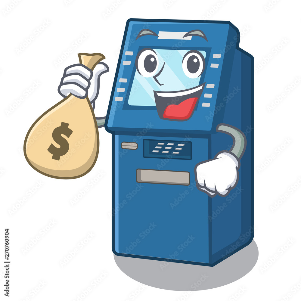 Wall mural With money bag ATM machine isolated with the mascot