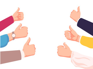 Many people congratulate a winner and holding their thumbs up. vectorl illustration isolated on white
