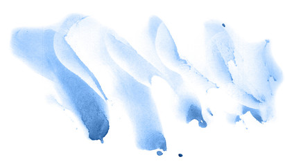 Abstract watercolor background hand-drawn on paper. Volumetric smoke elements. Blue color. For design, web, card, text, decoration, surfaces.