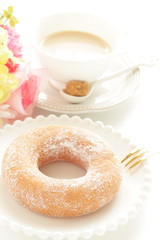 Sugar soy donut on white dish for  dessert image