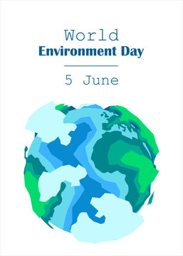 cropped image of hands holding earth model with sign World Environment Day 5 june. vector illustration isolated on white