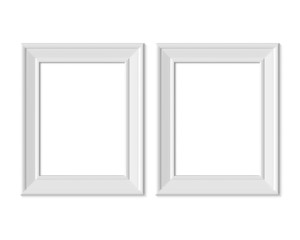 Set 2 3x4 Vertical Portrait picture frame mockup. Realisitc paper, wooden or plastic white blank . Isolated poster frame mock up template on white background. 3D render.